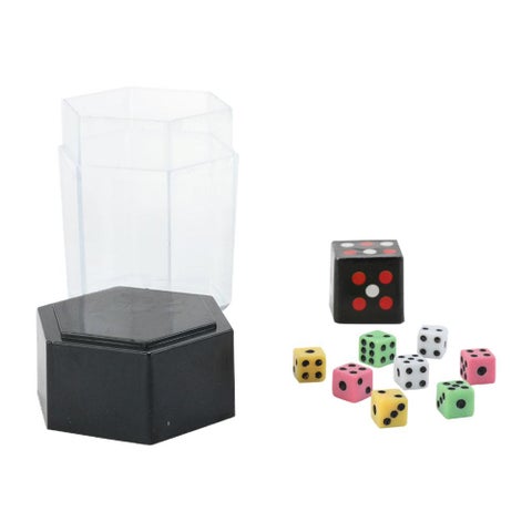 Exploding dice, exploding spools, multi-colored exploding spools – close-up magic props in various sizes.